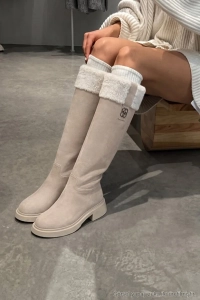 Melita Boğazı Suni Kürklü Süet Görünümlü Çekmeli Kadın Çizme